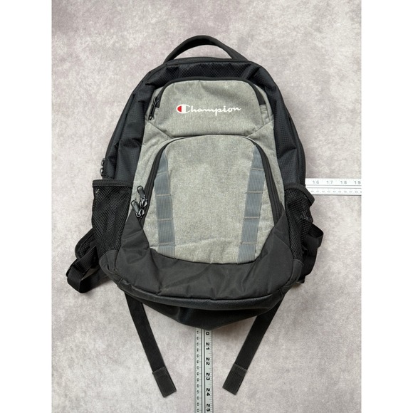 Champion Backpack Black Grey Mesh Pockets School Work Travel Bag Gym Outdoor - Picture 8 of 15